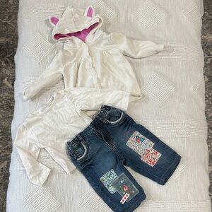 Gymboree White and Pink Hoodie with Denim Shorts Set